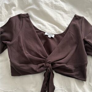 Brown Tie-Front Top